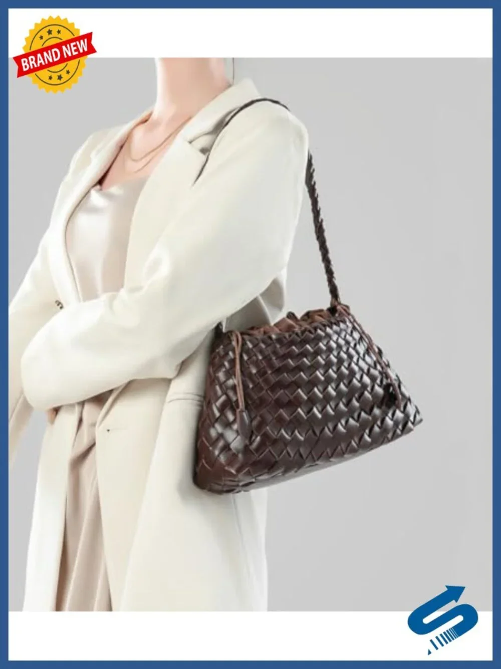 Woven Hobo Shoulder Bag for Women - Slouchy Drawstring Tote Purse with Braided